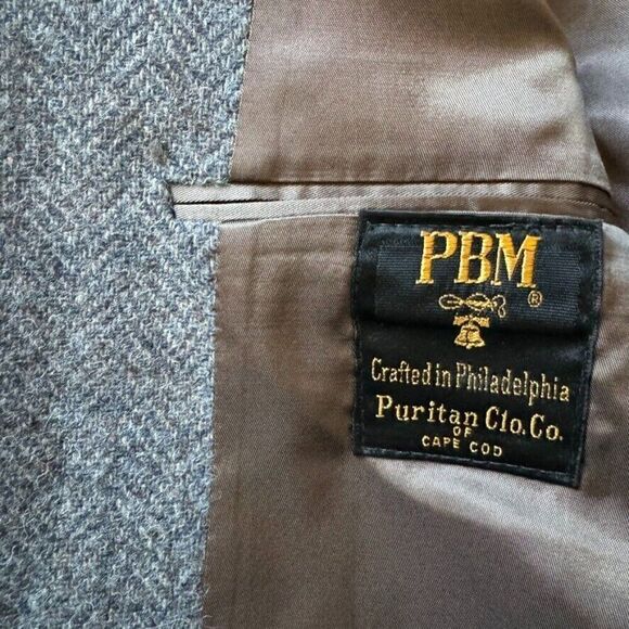 Vintage Mens PBM Gray Brown 100% Wool Chevron Suede Elbow Patch Sport Coat - Picture 9 of 9